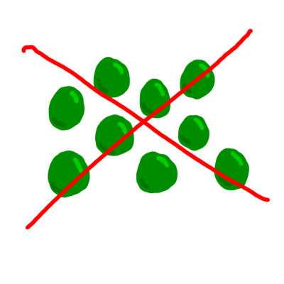 several green circles representing peas with a red cross through them to say no/don’t/can’t eat peas